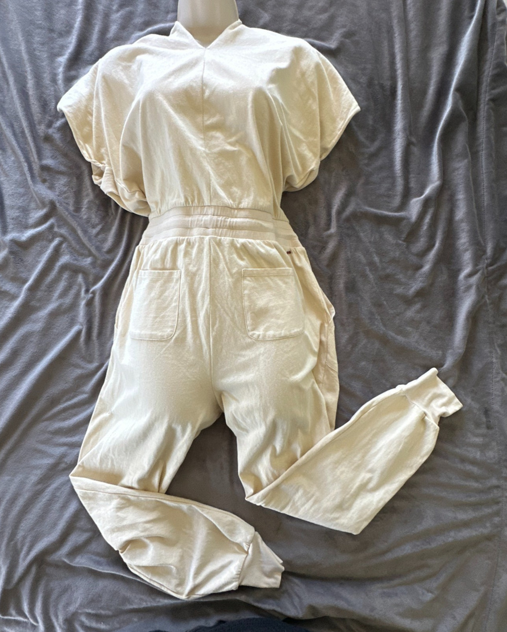 np Philanthropy Jumpsuit Womens Medium Cream Cinched Waist Minimalist Athleisure